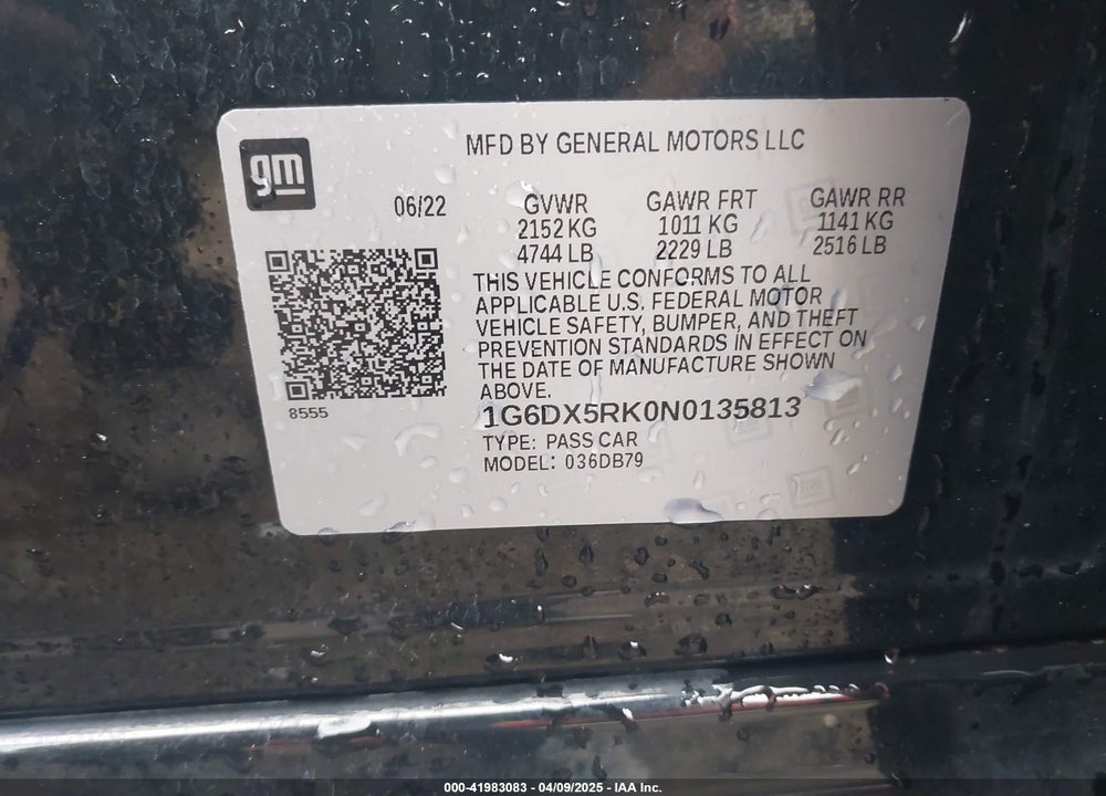 2022 CADILLAC CT5 LUXURY VIN: 1G6DX5RK0N0135813