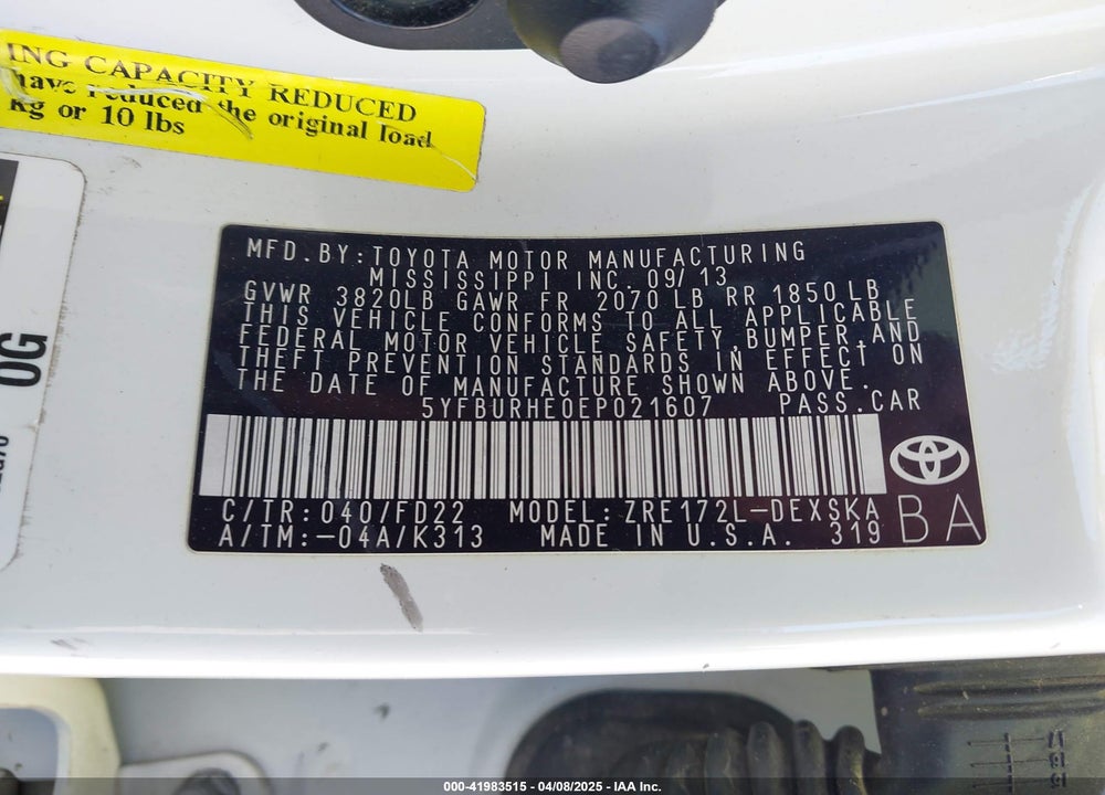 2014 TOYOTA COROLLA S VIN: 5YFBURHE0EP021607