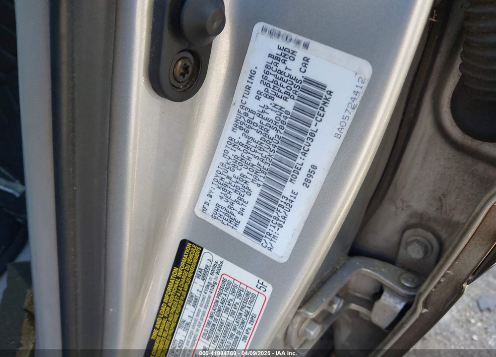 2004 TOYOTA CAMRY LE VIN: 4T1BE32K54U270040