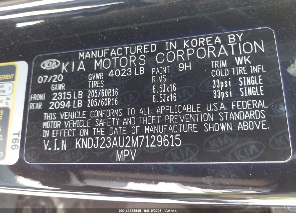 2021 KIA SOUL VIN: KNDJ23AU2M7129615
