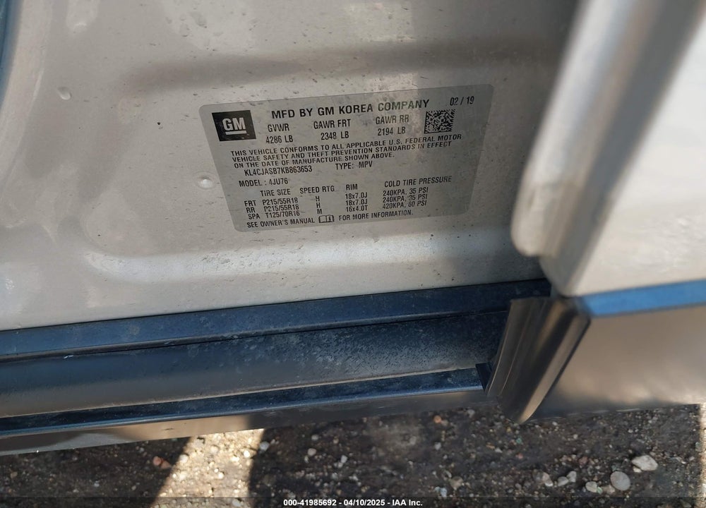 2019 BUICK ENCORE VIN: KL4CJASB7KB863653