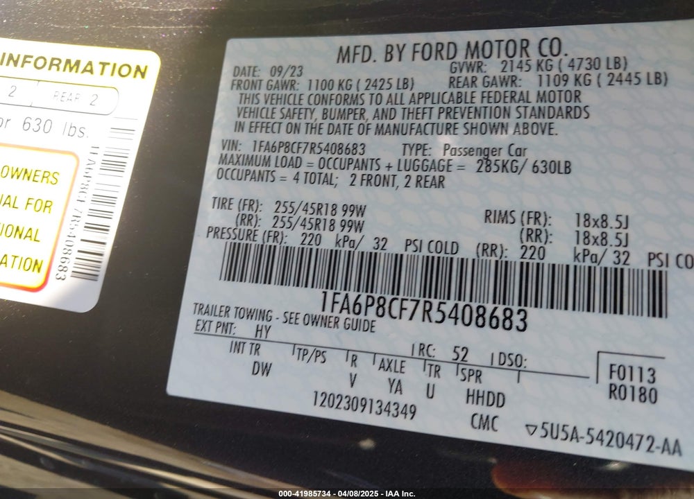 2024 FORD MUSTANG VIN: 1FA6P8CF7R5408683