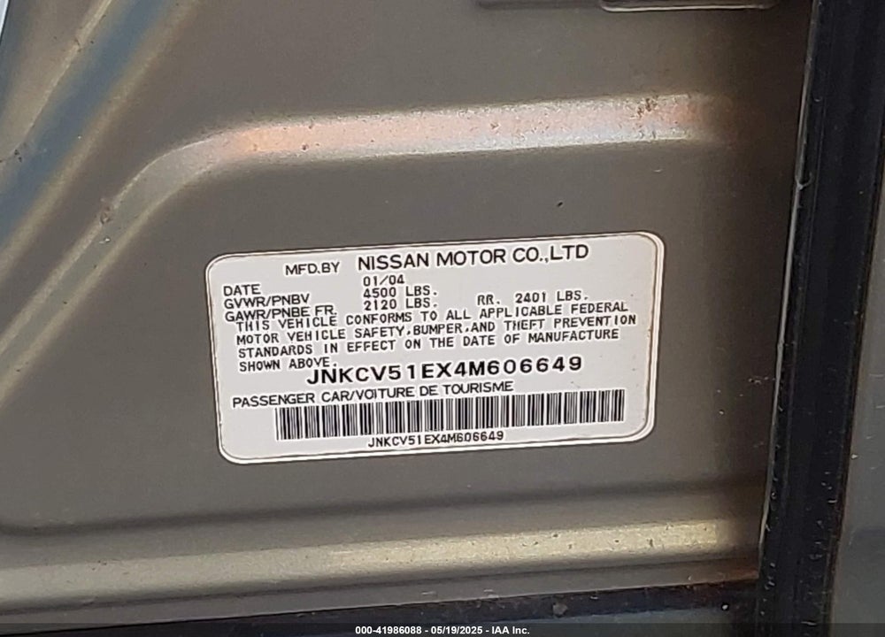 2004 INFINITI G35 VIN: JNKCV51EX4M606649
