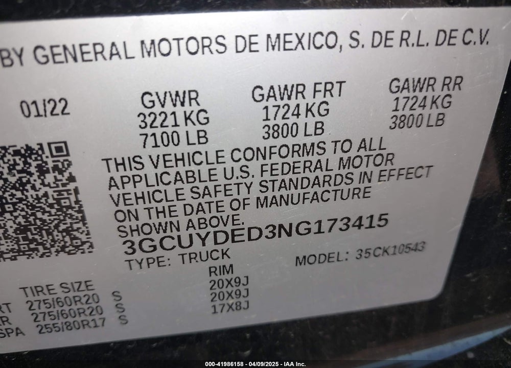 2022 CHEVROLET SILVERADO 1500 LTD 4WD SHORT BED LT VIN: 3GCUYDED3NG173415