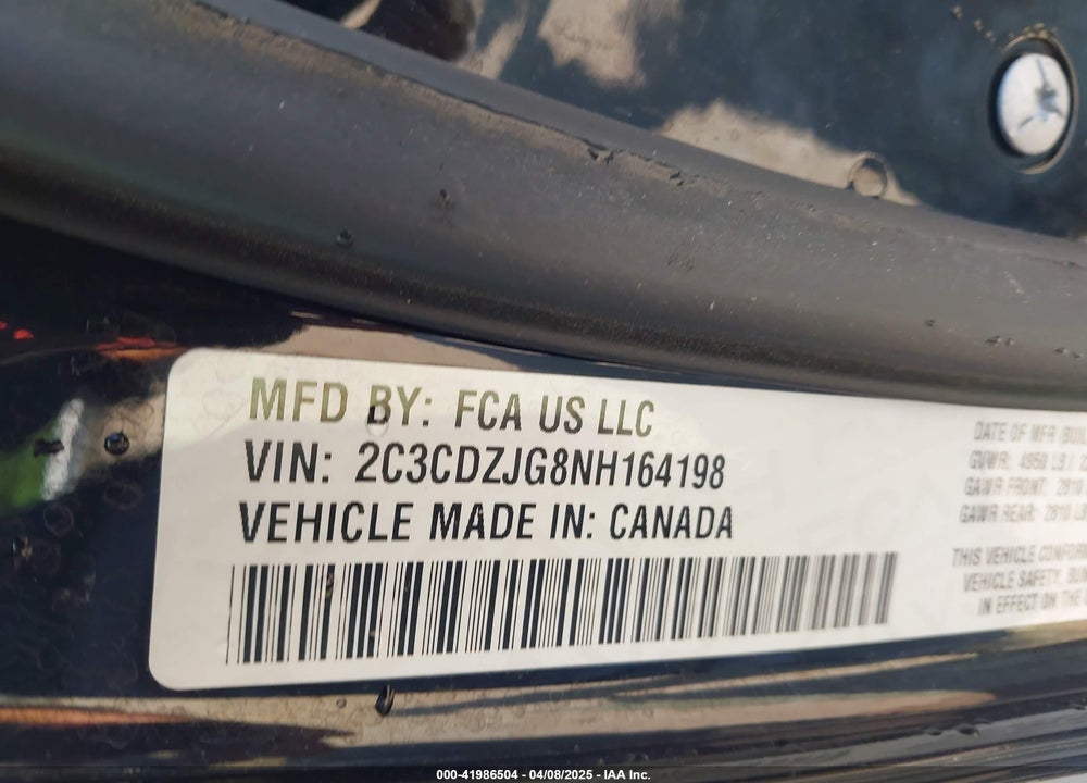 2022 DODGE CHALLENGER VIN: 2C3CDZJG8NH164198