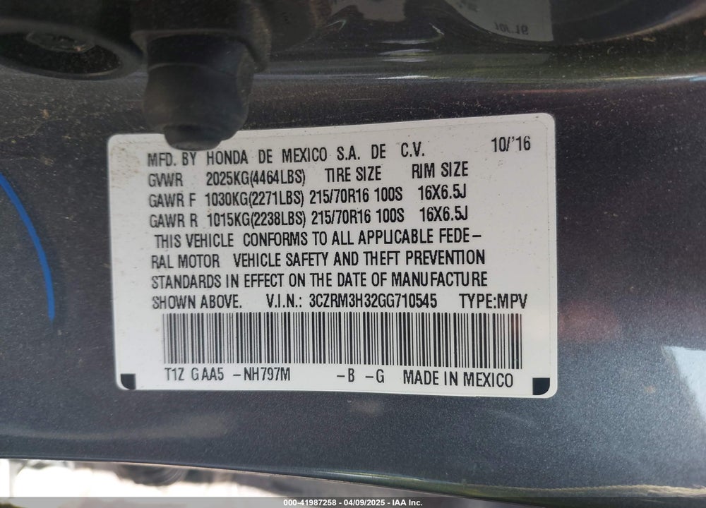 2016 HONDA CR-V VIN: 3CZRM3H32GG710545