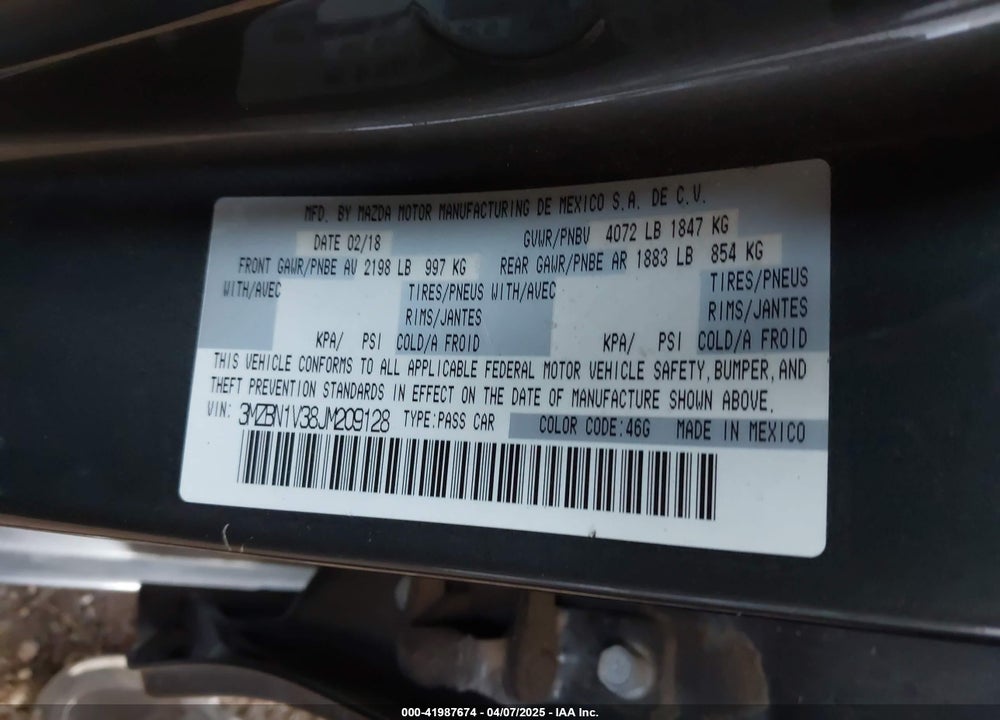 2018 MAZDA 3 TOURING VIN: 3MZBN1V38JM209128