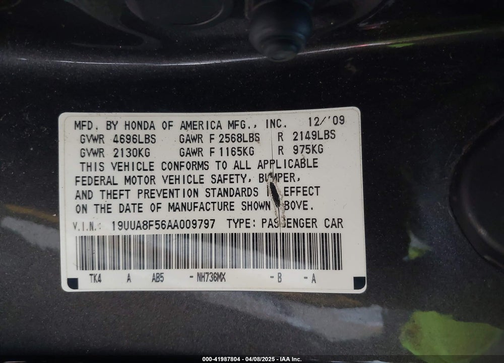 2010 ACURA TL 3.5 VIN: 19UUA8F56AA009797