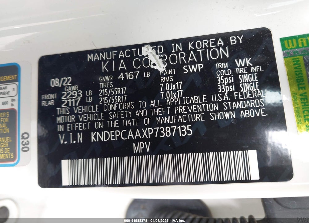 2023 KIA SELTOS VIN: KNDEPCAAXP7387135