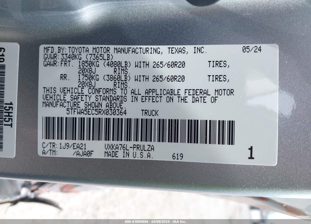 2024 TOYOTA TUNDRA LIMITED 4WD VIN: 5TFWA5EC5RX030364