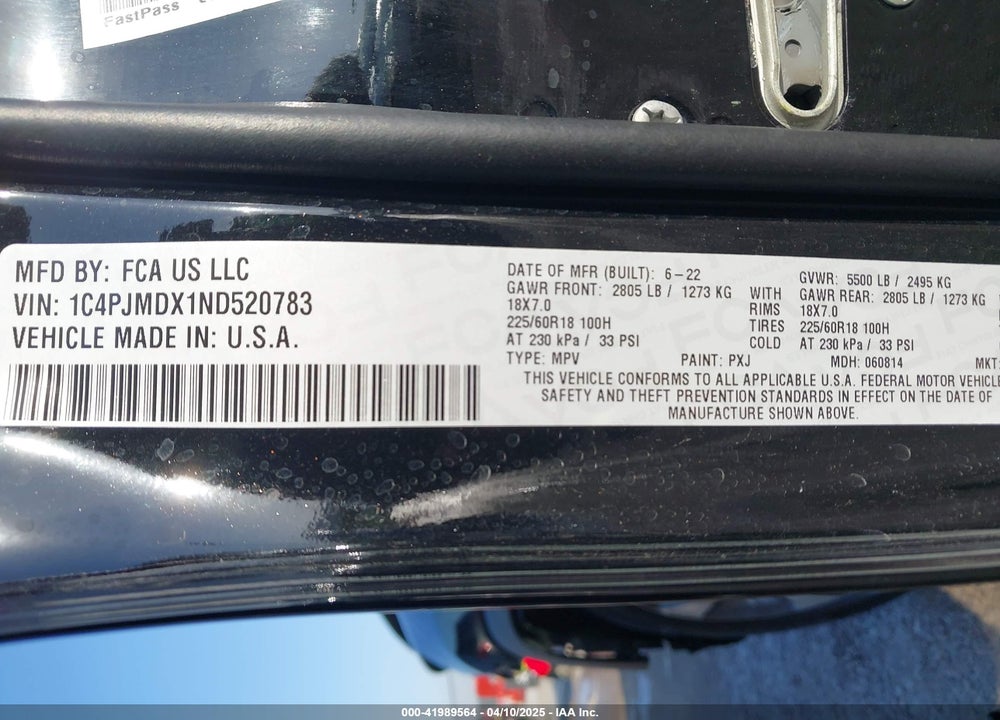 2022 JEEP CHEROKEE VIN: 1C4PJMDX1ND520783