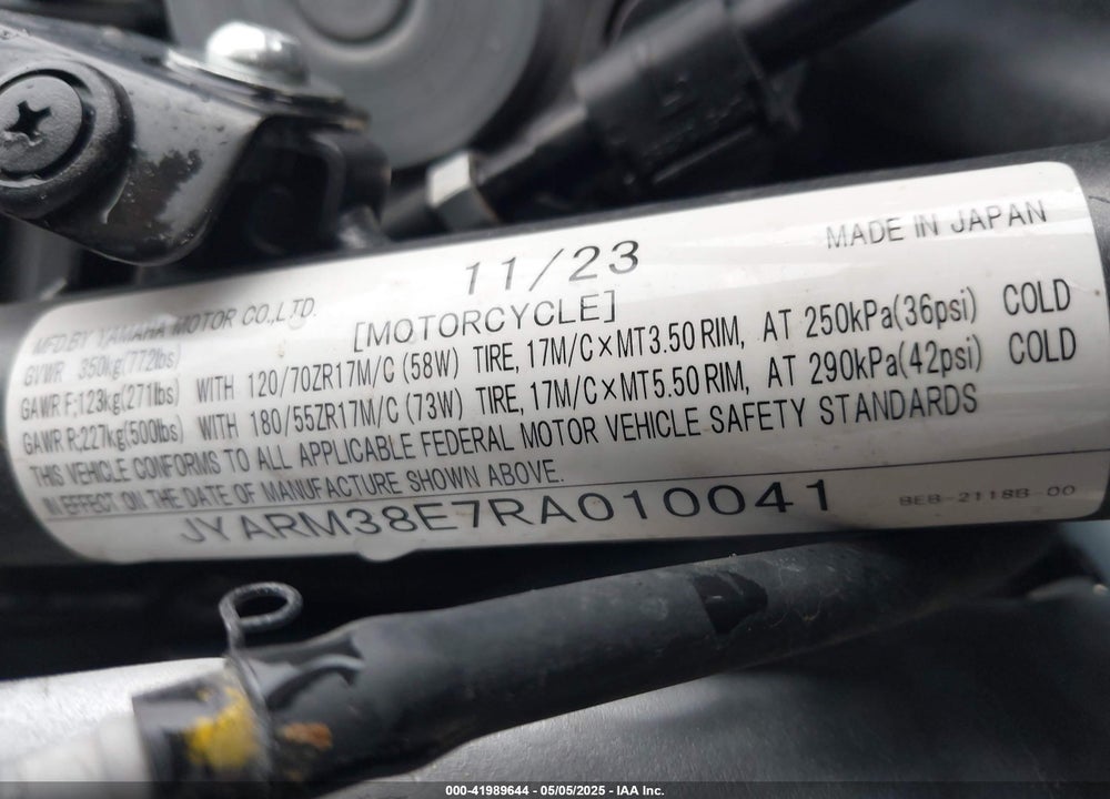 2024 YAMAHA YZFR7 VIN: JYARM38E7RA010041