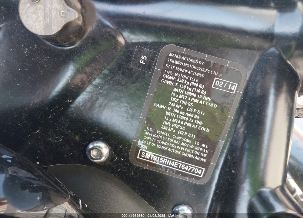 2014 TRIUMPH MOTORCYCLE SPEEDMASTER VIN: SMT915RN4ET647704