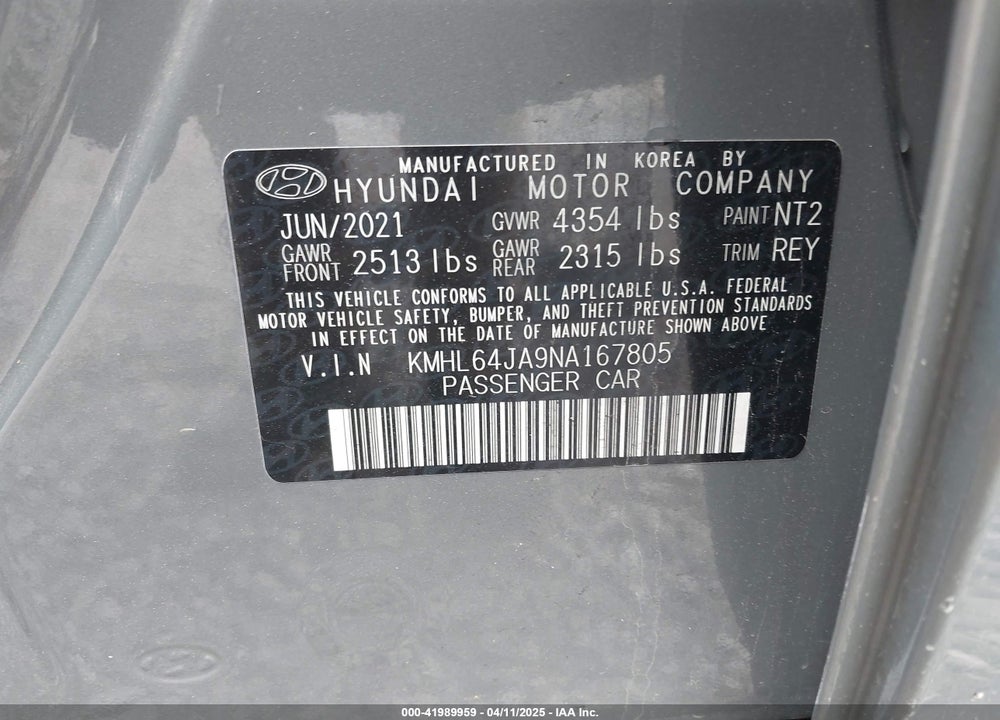 2022 HYUNDAI SONATA VIN: KMHL64JA9NA167805