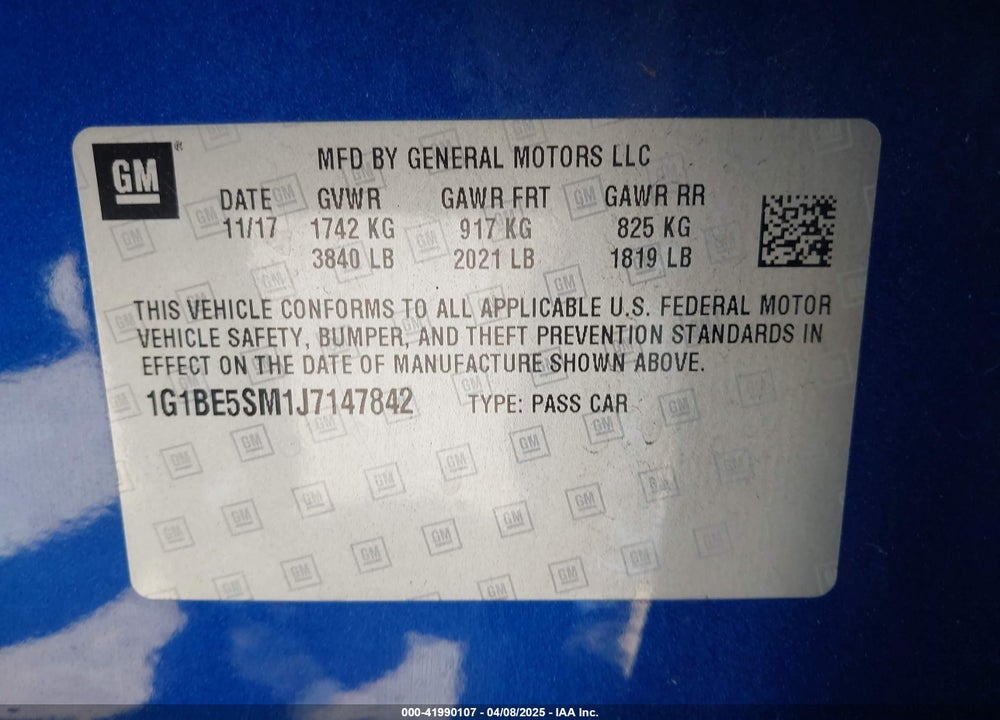 2018 CHEVROLET CRUZE VIN: 1G1BE5SM1J7147842