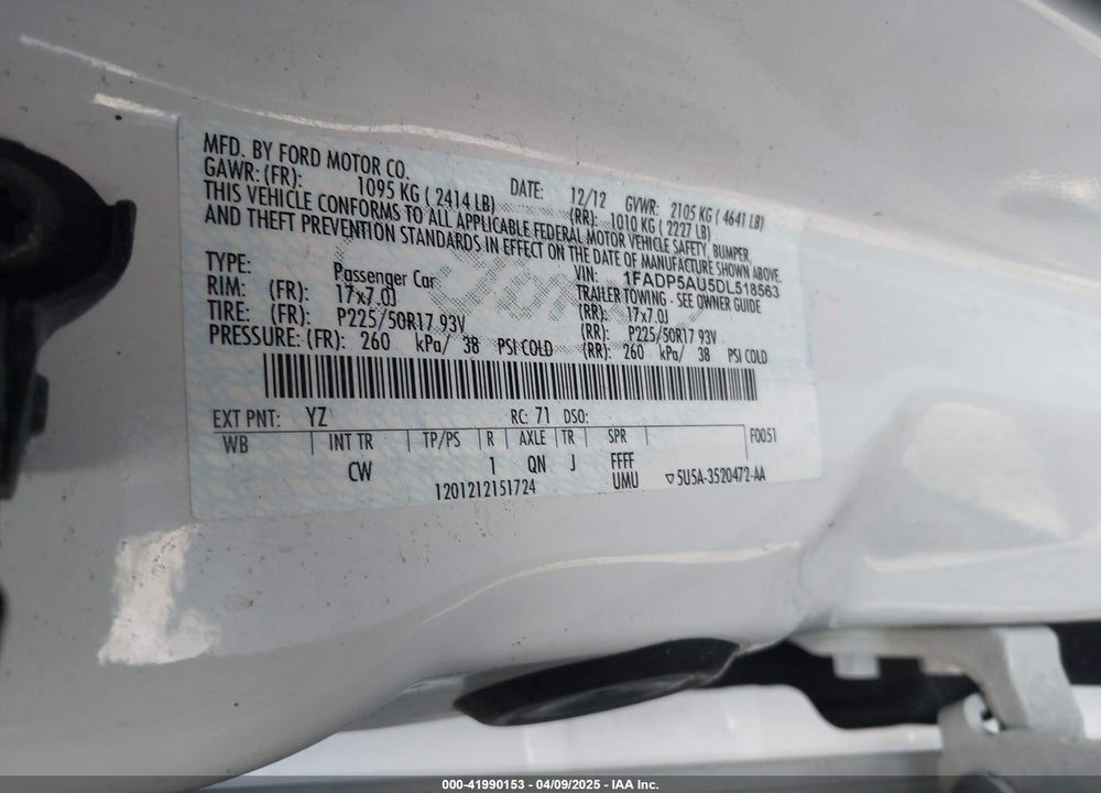 2013 FORD C-MAX HYBRID VIN: 1FADP5AU5DL518563
