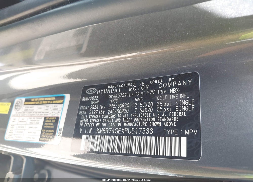 2023 HYUNDAI PALISADE VIN: KM8R74GEXPU517333