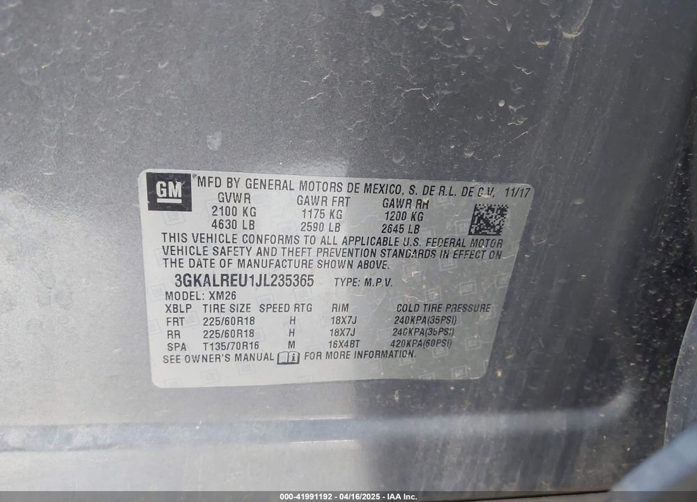 2018 GMC TERRAIN SLT DIESEL VIN: 3GKALREU1JL235365