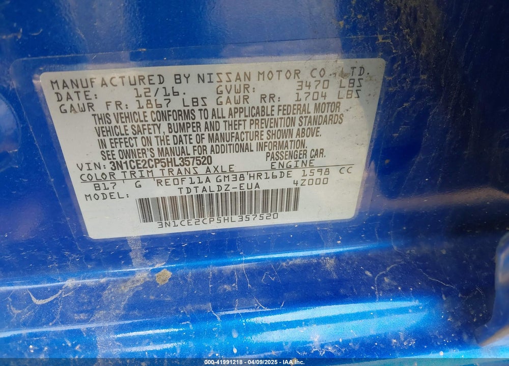 2017 NISSAN VERSA NOTE VIN: 3N1CE2CP5HL357520