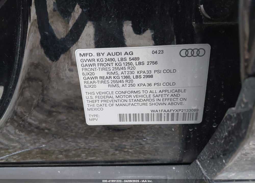 2023 AUDI Q5 PRESTIGE 45 TFSI S LINE QUATTRO S TRONIC VIN: WA1FAAFYXP2133089