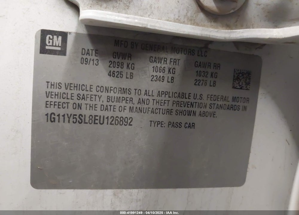 2014 CHEVROLET IMPALA 1LS VIN: 1G11Y5SL8EU126892
