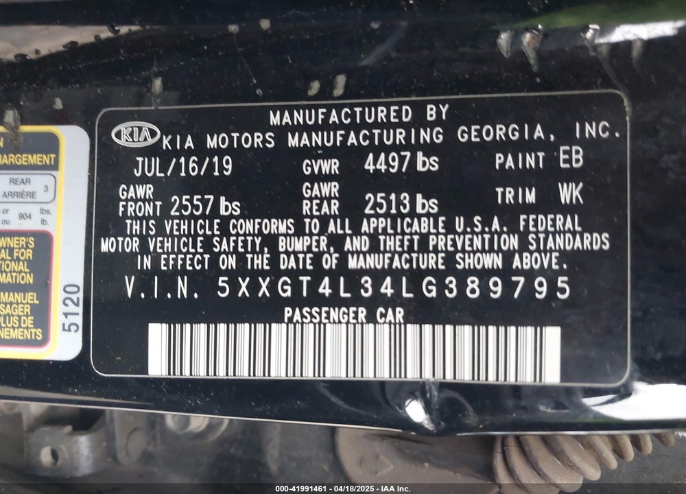 2020 KIA OPTIMA VIN: 5XXGT4L34LG389795