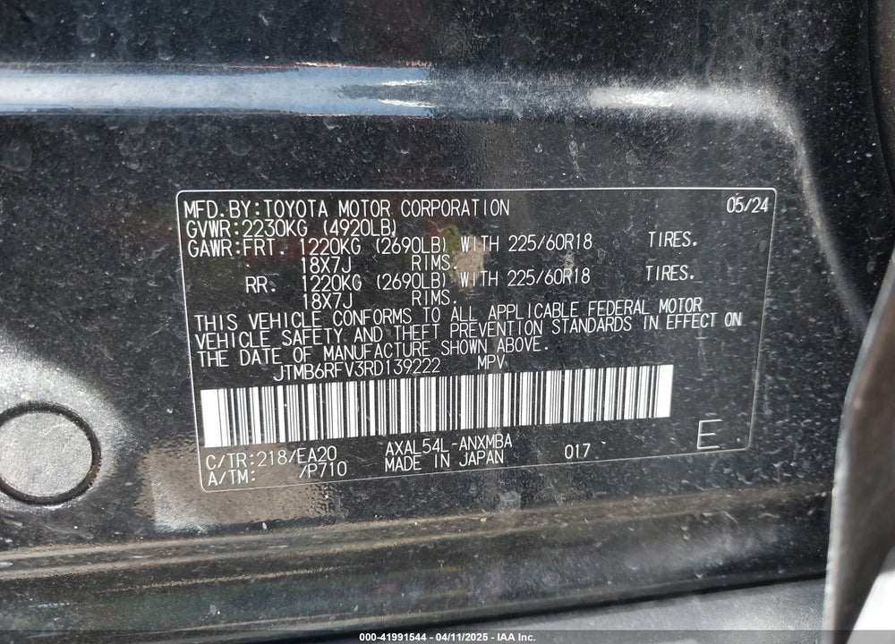 2024 TOYOTA RAV4 HYBRID VIN: JTMB6RFV3RD139222