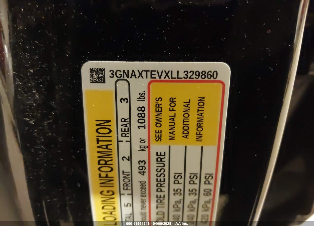 2020 CHEVROLET EQUINOX VIN: 3GNAXTEVXLL329860