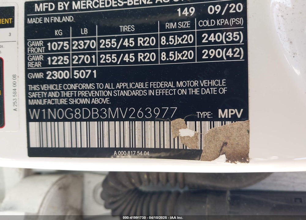 2021 MERCEDES-BENZ GLC 300 VIN: W1N0G8DB3MV263977