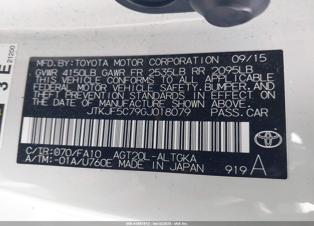 2016 SCION TC VIN: JTKJF5C79GJ018079