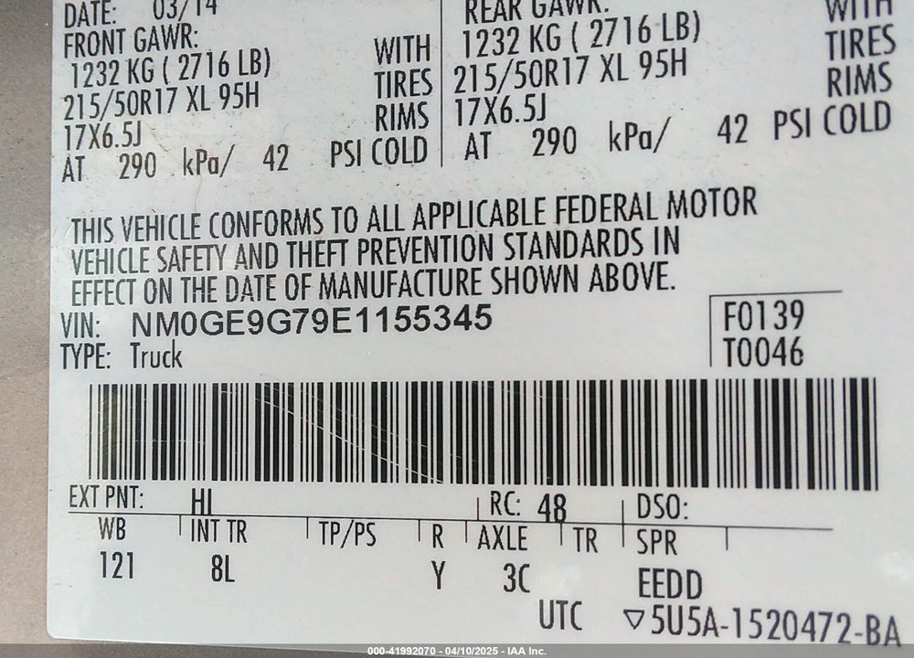 2014 FORD TRANSIT CONNECT TITANIUM VIN: NM0GE9G79E1155345