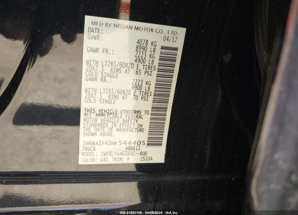 2017 NISSAN TITAN XD VIN: 1N6BA1F42HN544405