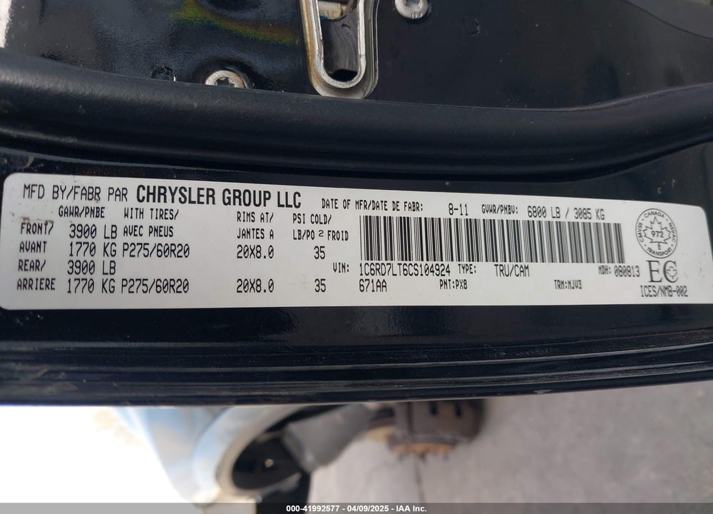 2012 DODGE RAM 1500 VIN: 1C6RD7LT6CS104924