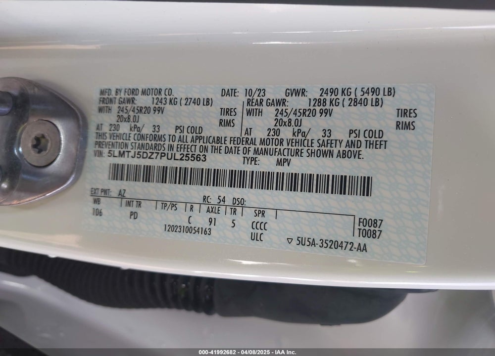 2023 LINCOLN CORSAIR VIN: 5LMTJ5DZ7PUL25563