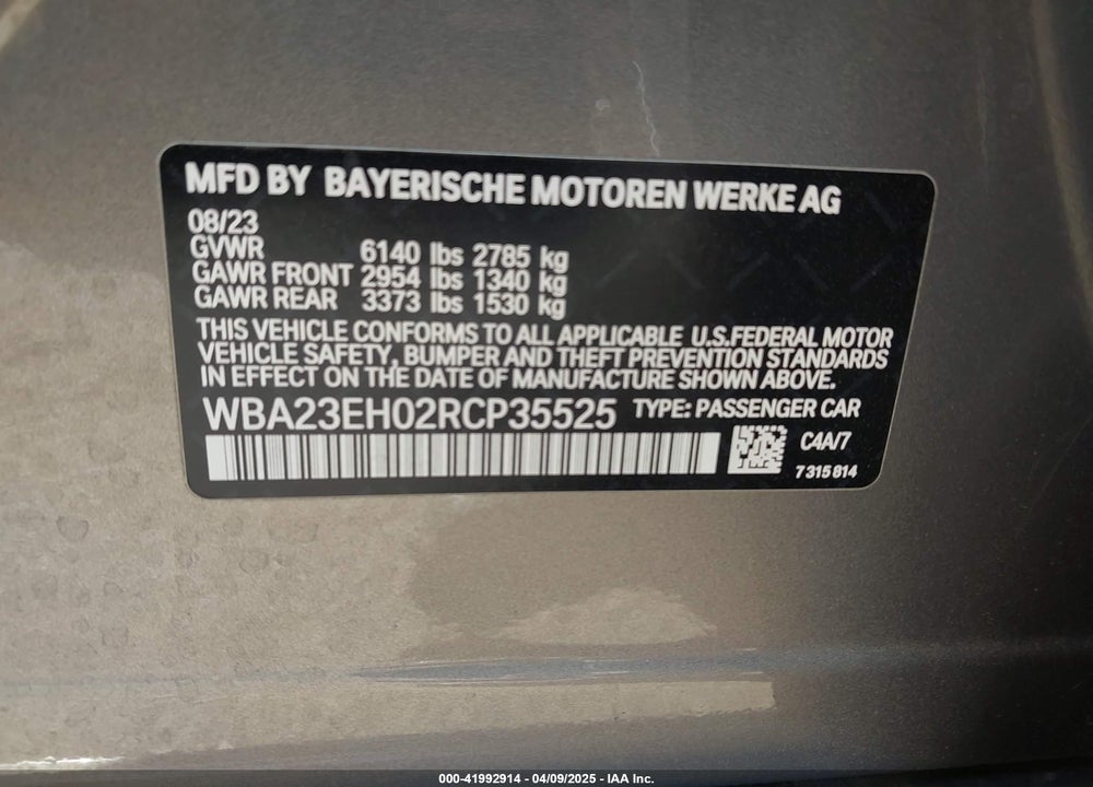 2024 BMW 740 I VIN: WBA23EH02RCP35525