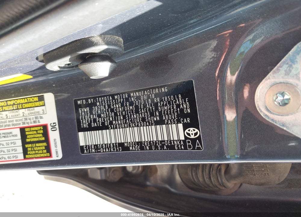 2019 TOYOTA COROLLA LE VIN: 5YFBURHE9KP890475