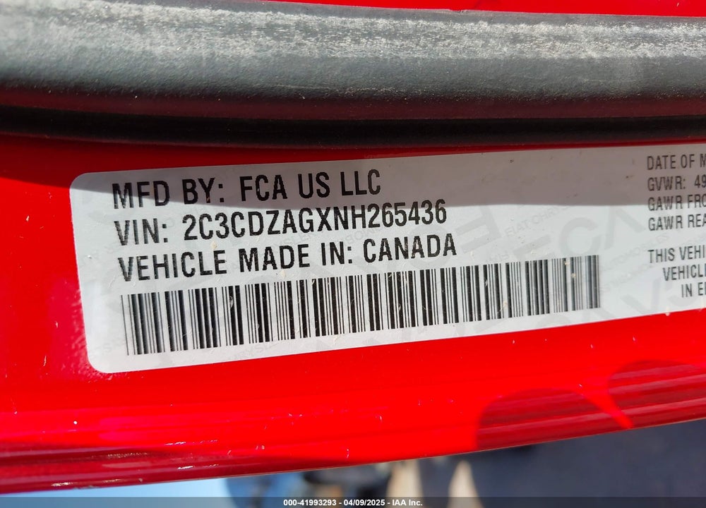 2022 DODGE CHALLENGER VIN: 2C3CDZAGXNH265436