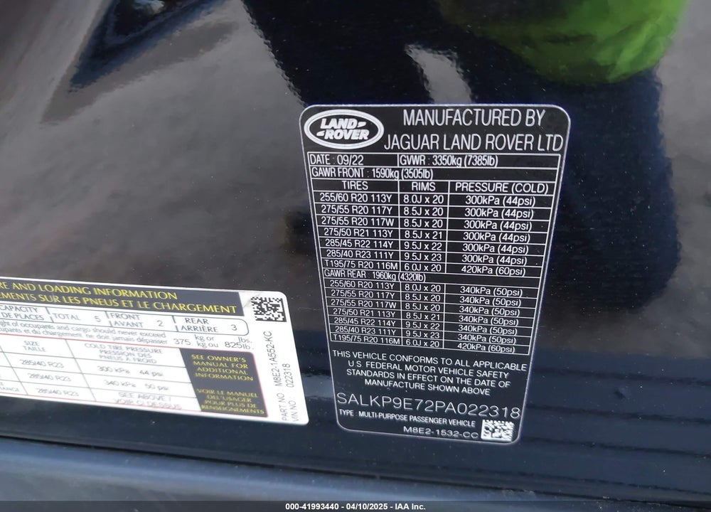 2023 LAND ROVER RANGE ROVER VIN: SALKP9E72PA022318