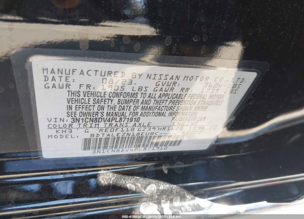 2023 NISSAN VERSA VIN: 3N1CN8DV4PL871910