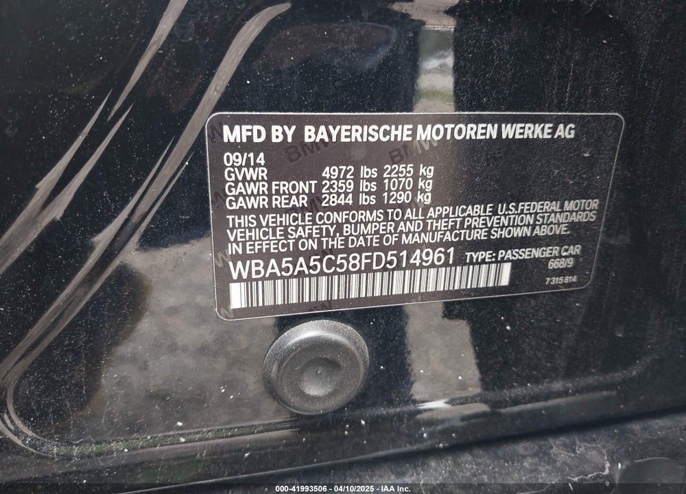 2015 BMW 528I VIN: WBA5A5C58FD514961