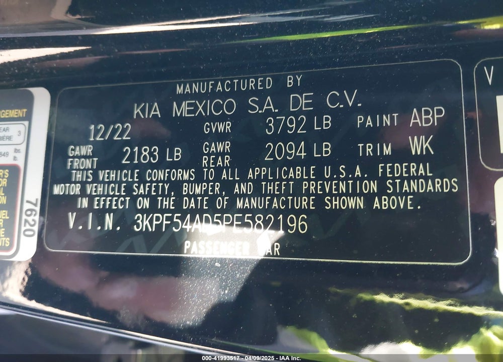 2023 KIA FORTE VIN: 3KPF54AD5PE582196