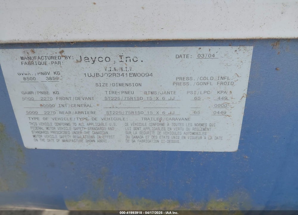 2004 JAYCO JAY FLIGHT JAY FLIGHT VIN: 1UJBJP2R341EW0094