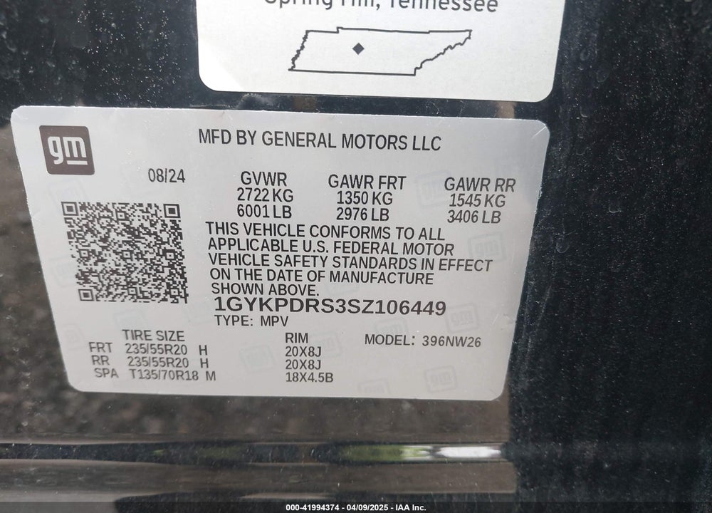 2025 CADILLAC XT6 VIN: 1GYKPDRS3SZ106449