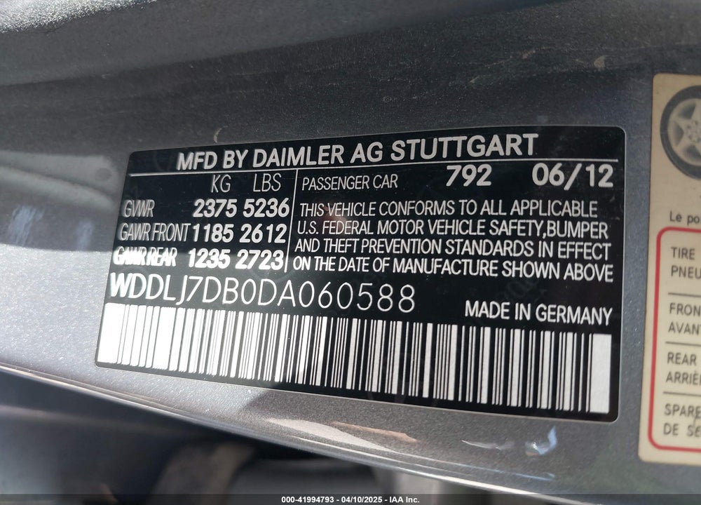 2013 MERCEDES-BENZ CLS 550 VIN: WDDLJ7DB0DA060588