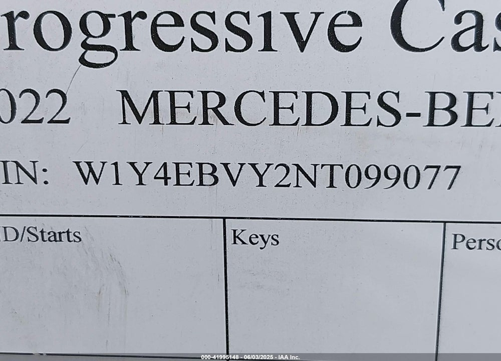 2022 MERCEDES-BENZ SPRINTER 2500 VIN: W1Y4EBVY2NT099077