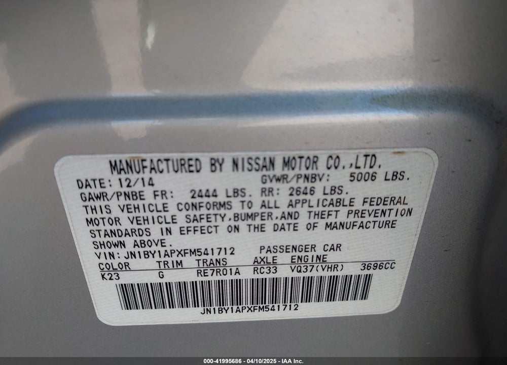 2015 INFINITI Q70 VIN: JN1BY1APXFM541712