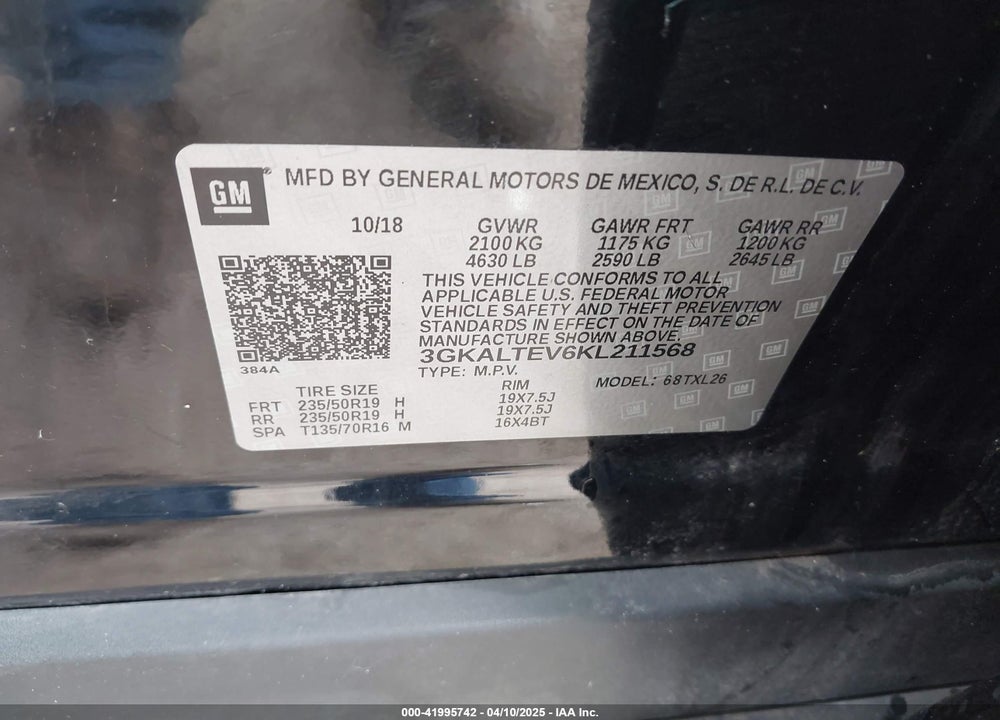 2019 GMC TERRAIN SLE VIN: 3GKALTEV6KL211568