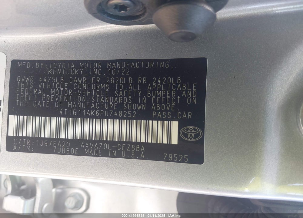 2023 TOYOTA CAMRY SE VIN: 4T1G11AK6PU748252