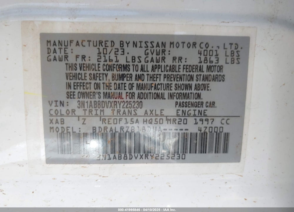 2024 NISSAN SENTRA VIN: 3N1AB8DVXRY225230