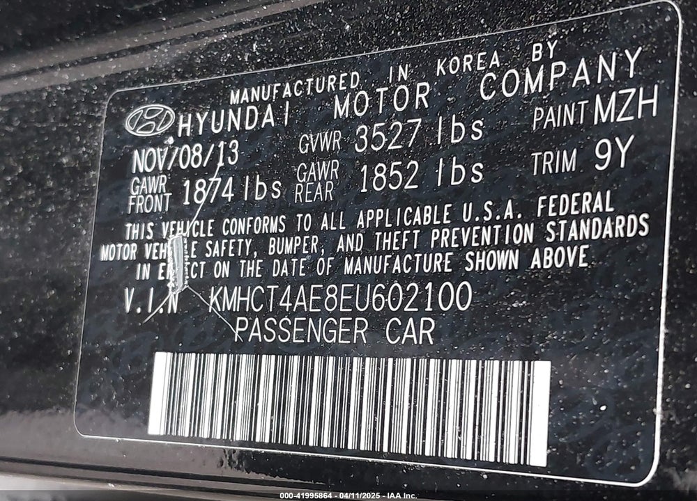 2014 HYUNDAI ACCENT GLS VIN: KMHCT4AE8EU602100
